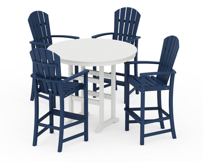POLYWOOD® Palm Coast 5-Piece Round Farmhouse Bar Set in Navy / White