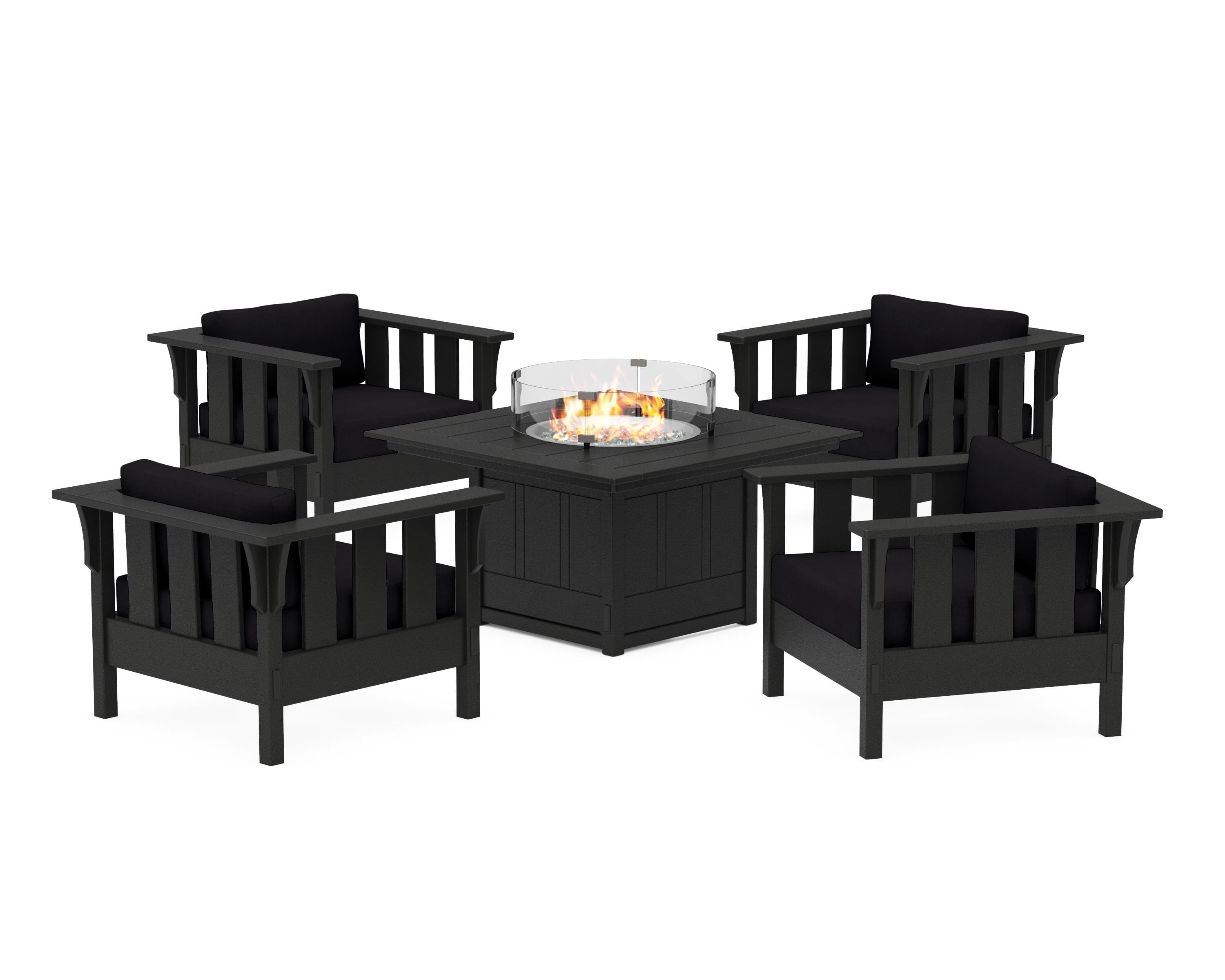 Martha Stewart by POLYWOOD® Acadia 5-Piece Deep Seating Set with Fire Pit Table in Black / Midnight Linen