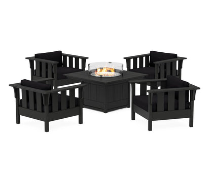 Martha Stewart by POLYWOOD® Acadia 5-Piece Deep Seating Set with Fire Pit Table in Black / Midnight Linen