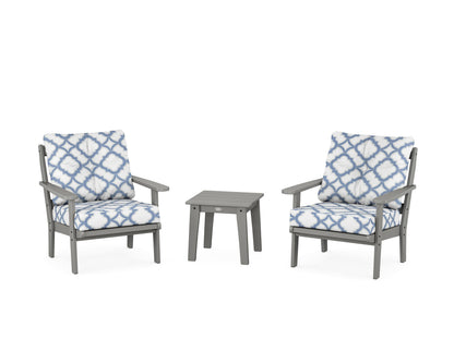 POLYWOOD® Mission 3-Piece Deep Seating Set in Slate Grey / Trellis Sky Blue