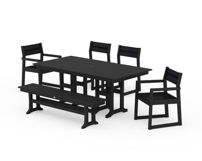 POLYWOOD® EDGE Sling 6-Piece Farmhouse Dining Set in Black / Black Sling