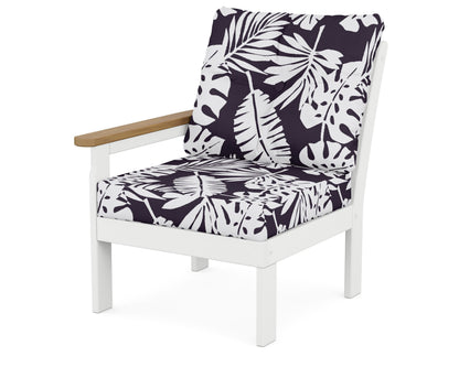 POLYWOOD® Vineyard Modular Left Arm Chair in White / Natural / Leaf Navy