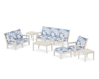POLYWOOD® Chippendale 7-Piece Deep Seating Set in Sand / Leaf Sky Blue