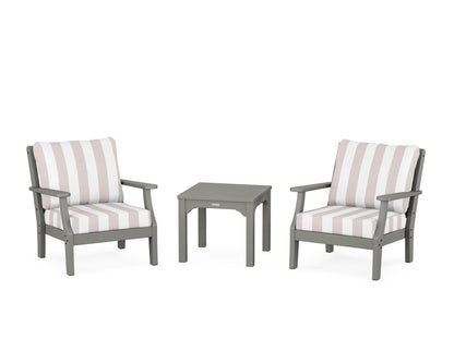 Martha Stewart by POLYWOOD® Chinoiserie 3-Piece Deep Seating Set in Slate Grey / Cabana Stripe Dune Burlap