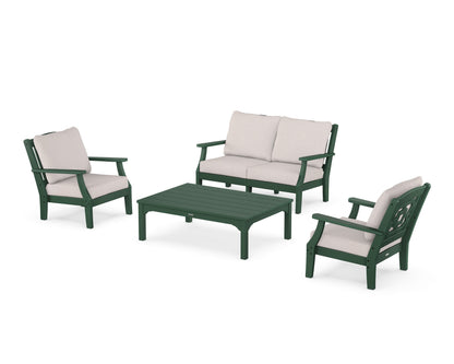 Martha Stewart by POLYWOOD® Chinoiserie 4-Piece Deep Seating Set with Loveseat in Green / Dune Burlap