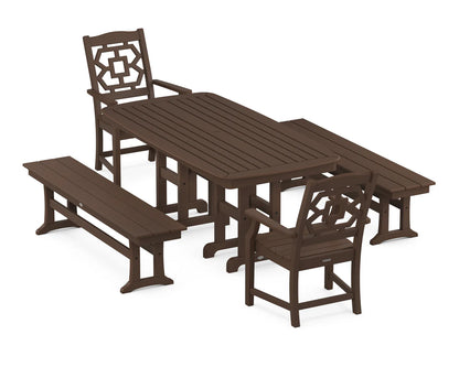 Chinoiserie 5-Piece Dining Set with Benches