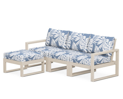 POLYWOOD® EDGE 4-Piece Modular Deep Seating Set with Ottoman in Sand / Leaf Sky Blue