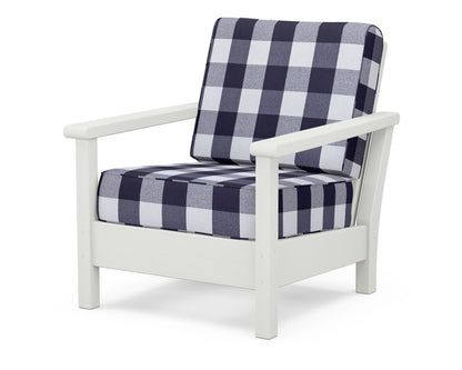 POLYWOOD® Harbour Deep Seating Chair in Vintage White / Buffalo Plaid Navy