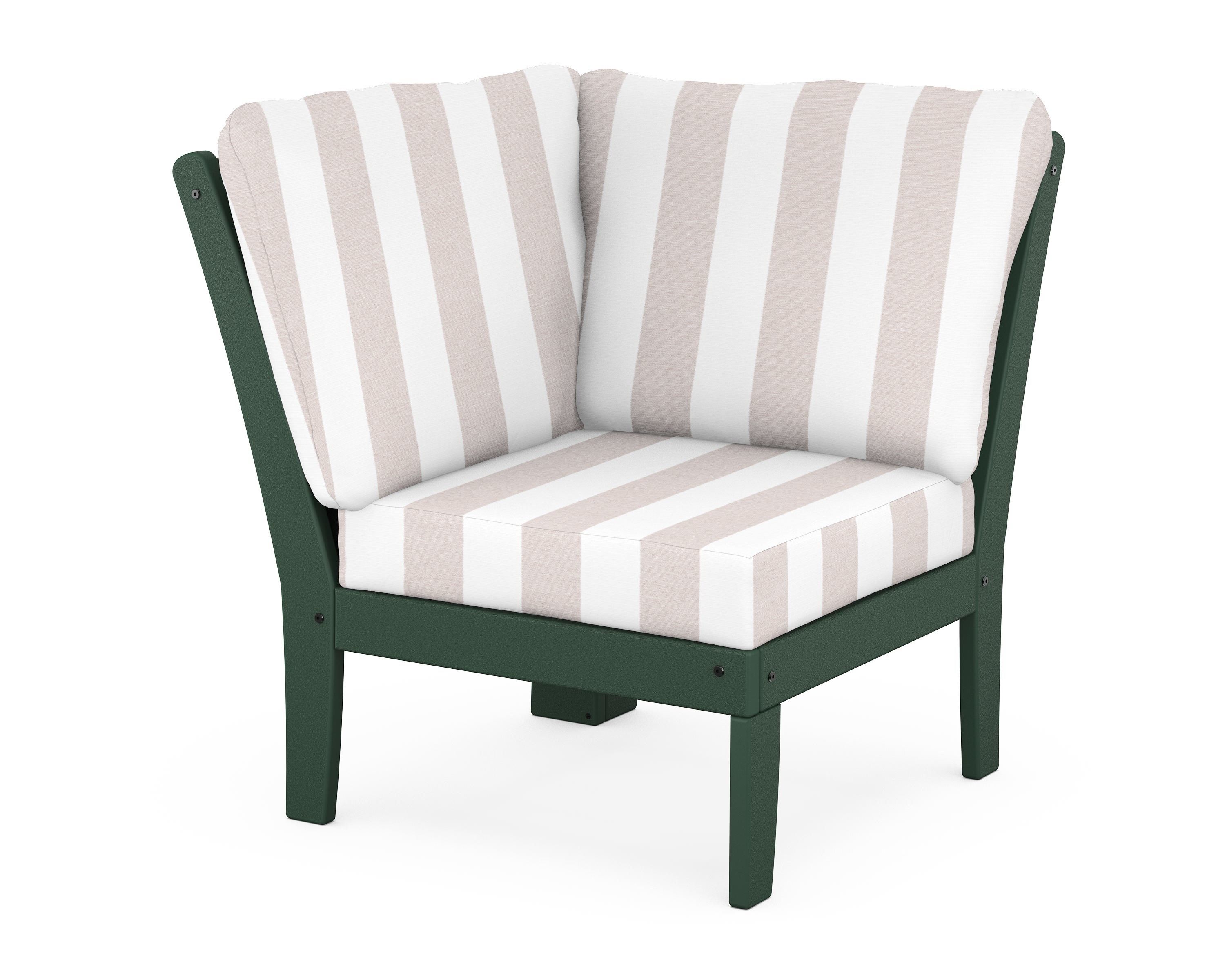 POLYWOOD® Braxton Modular Corner Chair in Green / Cabana Stripe Dune Burlap