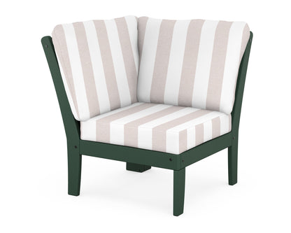 POLYWOOD® Braxton Modular Corner Chair in Green / Cabana Stripe Dune Burlap