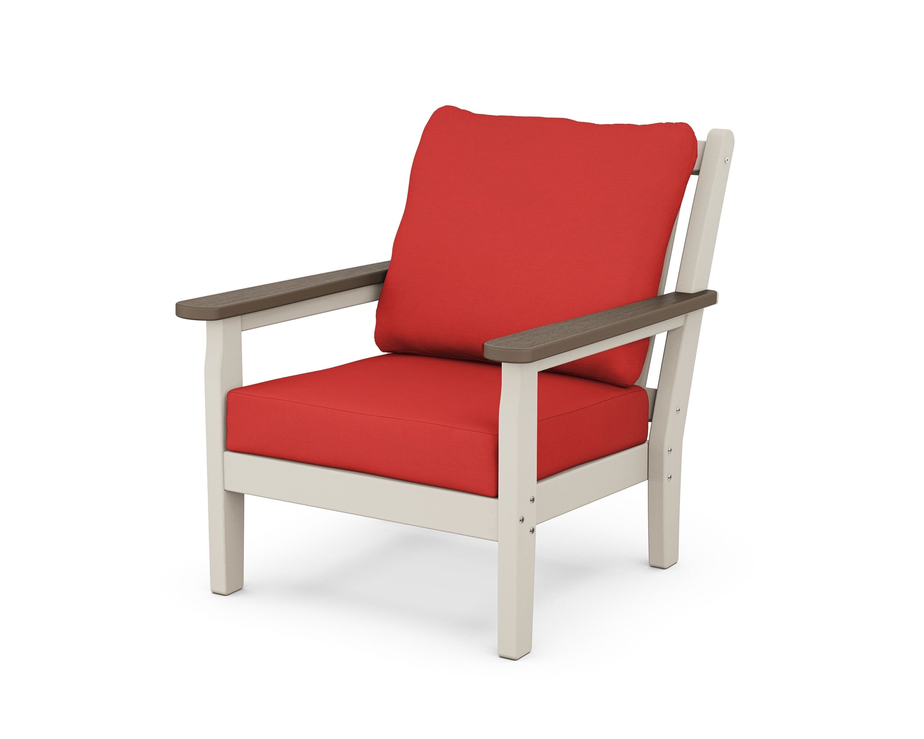 POLYWOOD® Chippendale Deep Seating Chair in Sand / Kona / Crimson Linen
