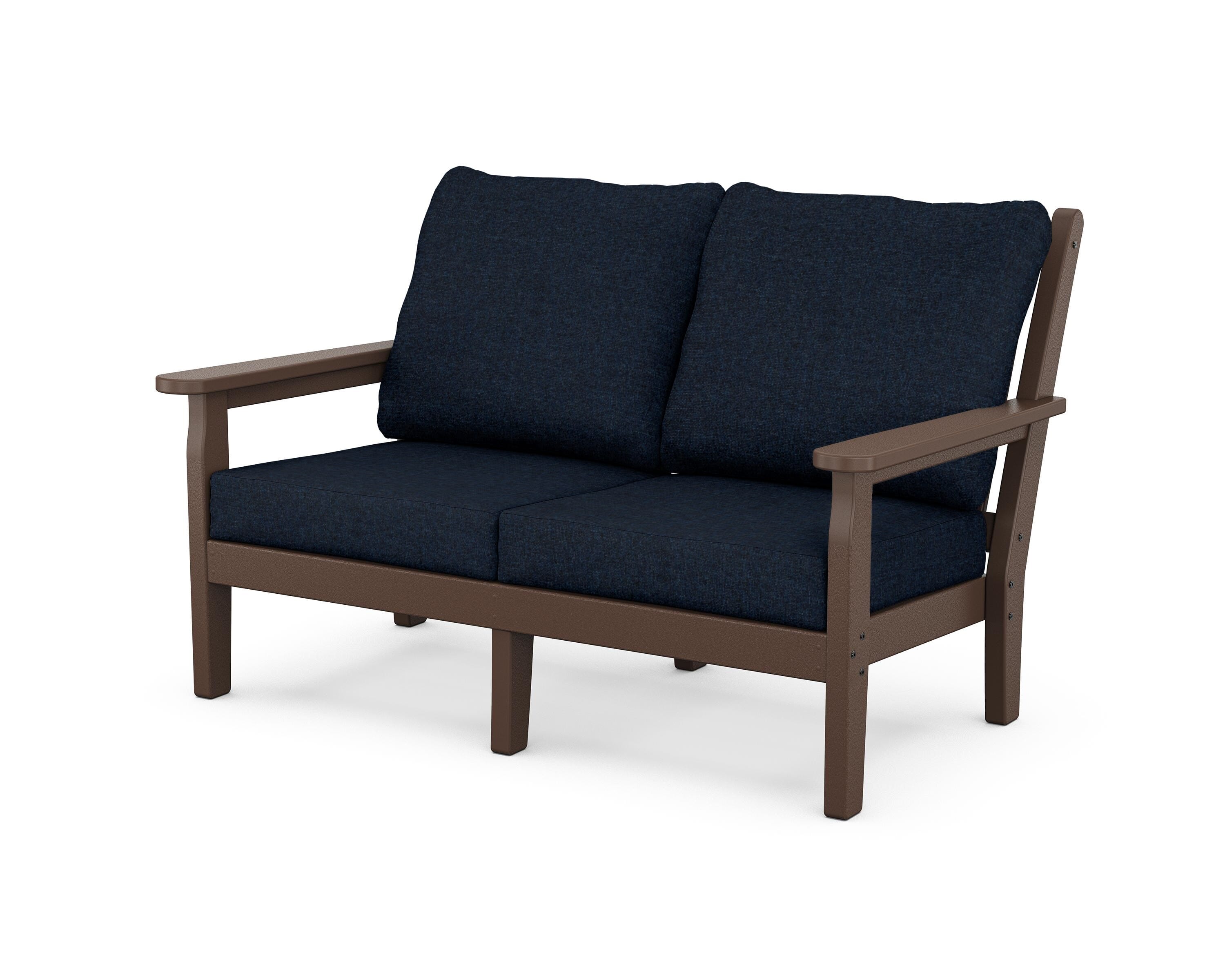 POLYWOOD® Chippendale Deep Seating Loveseat in Mahogany / Marine Indigo