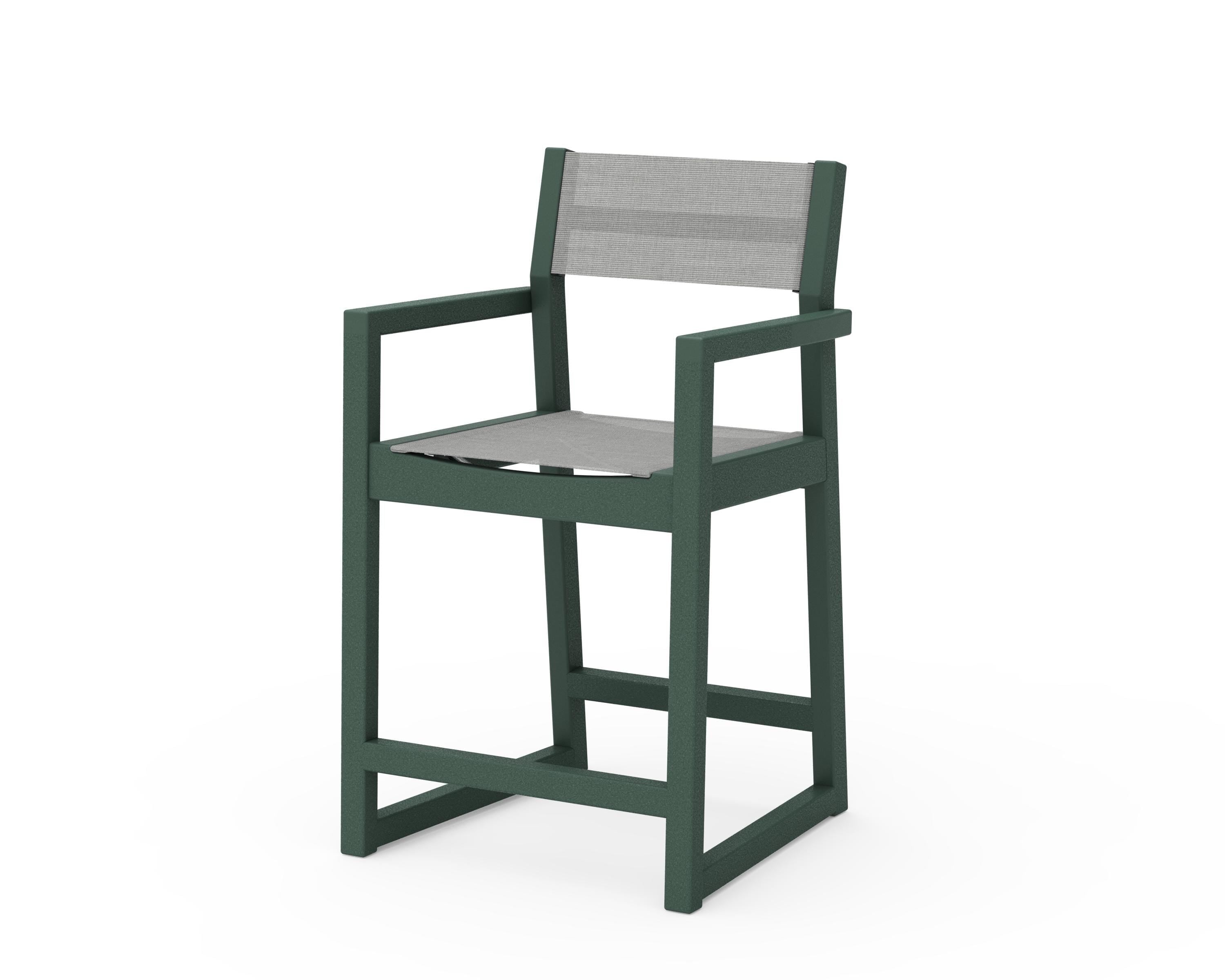 POLYWOOD® EDGE Sling Counter Arm Chair in Green / Metallic Sling