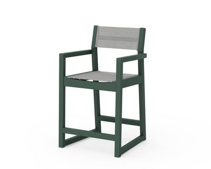 POLYWOOD® EDGE Sling Counter Arm Chair in Green / Metallic Sling