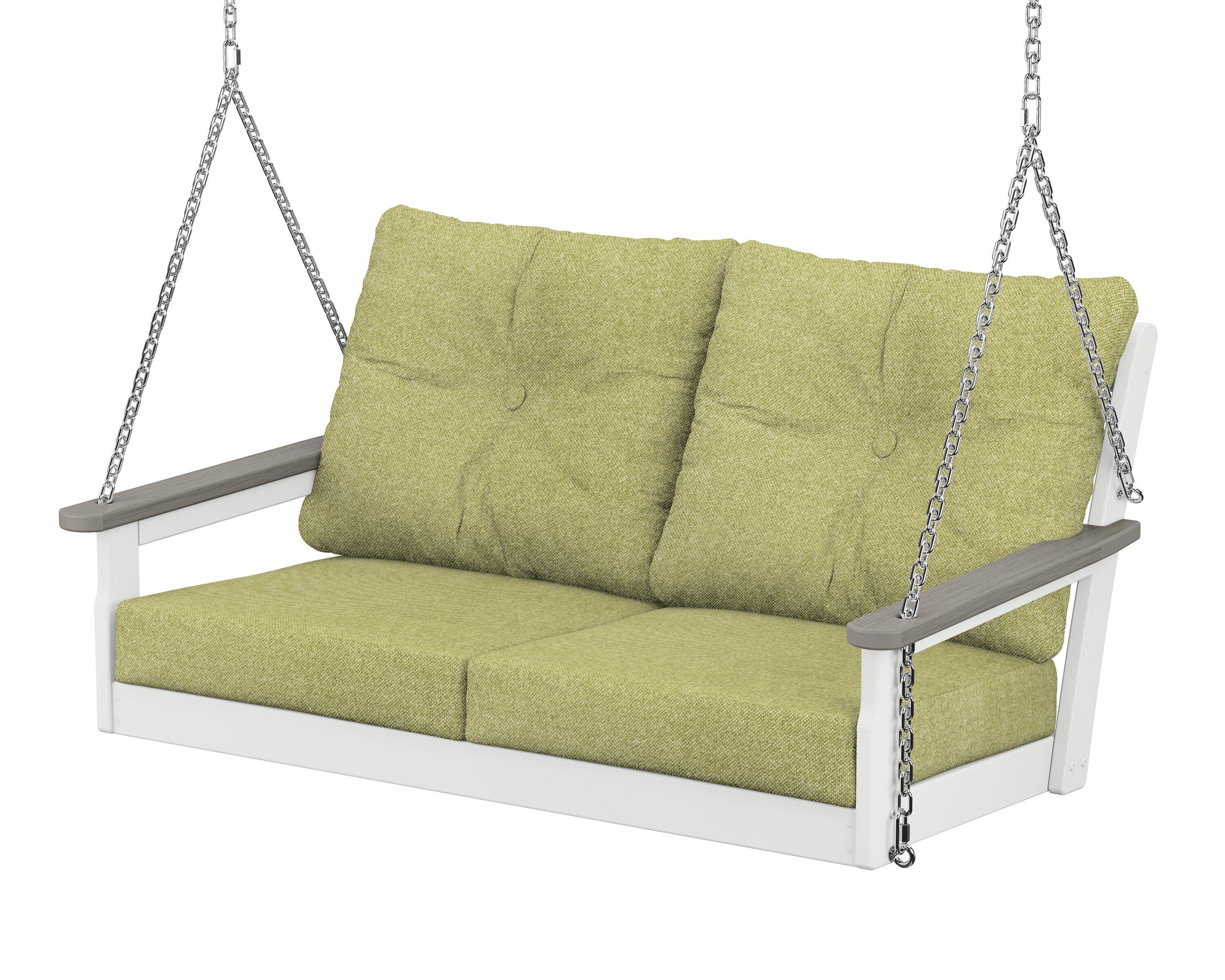 POLYWOOD® Vineyard Deep Seating Swing in White / Driftwood / Chartreuse Boucle