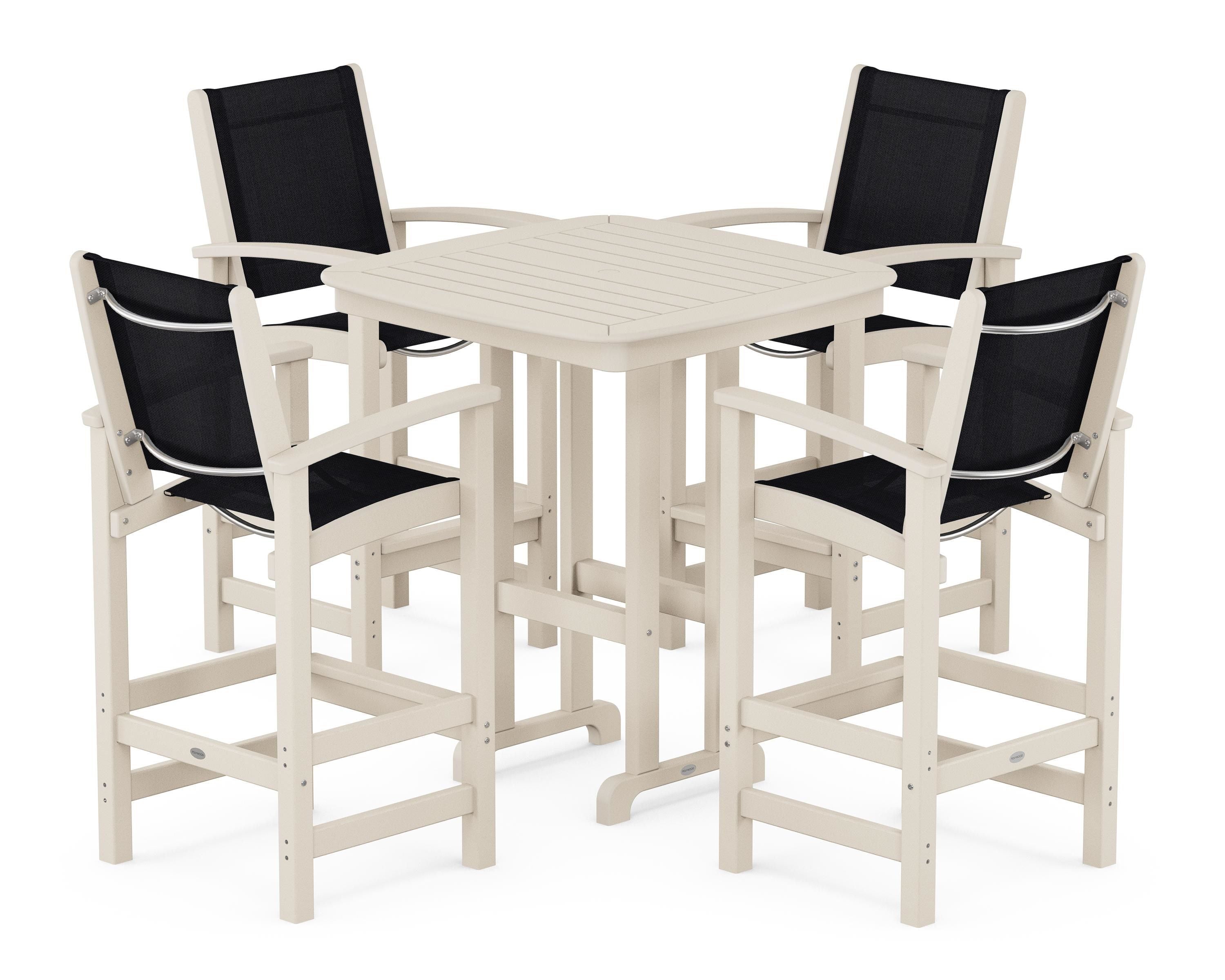 POLYWOOD® Coastal 5-Piece Bar Set in Sand / Black Sling