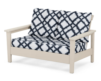 POLYWOOD® Prescott Deep Seating Loveseat in Sand / Trellis Marine Indigo