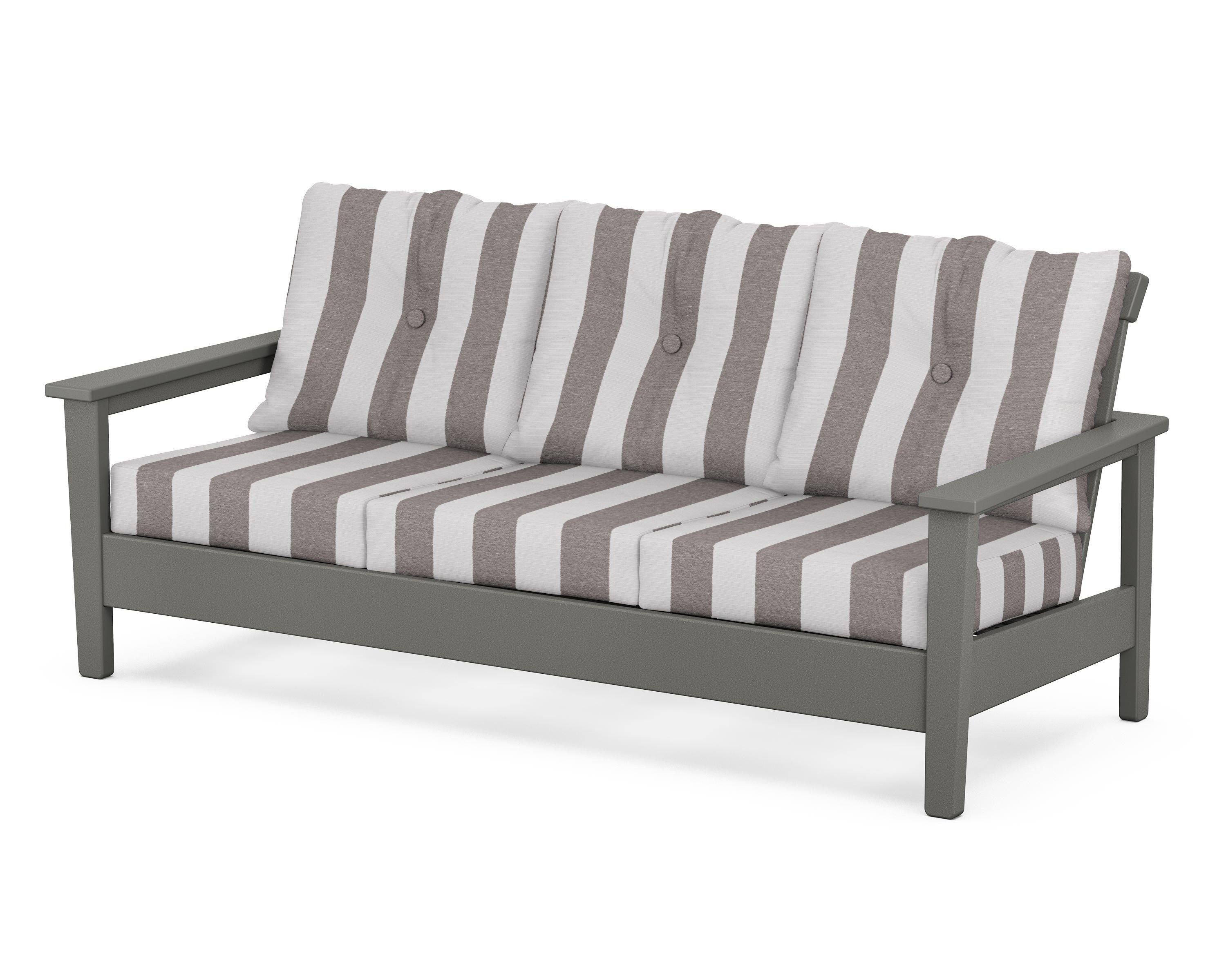 POLYWOOD® Prescott Deep Seating Sofa in Slate Grey / Cabana Stripe Grey Mist