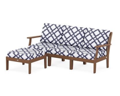 POLYWOOD® Braxton Modular 4-Piece Deep Seating Set with Ottoman in Teak / Trellis Navy