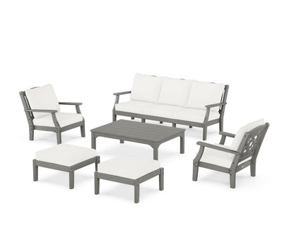 Martha Stewart by POLYWOOD® Chinoiserie 6-Piece Lounge Sofa Set in Slate Grey / Natural Linen