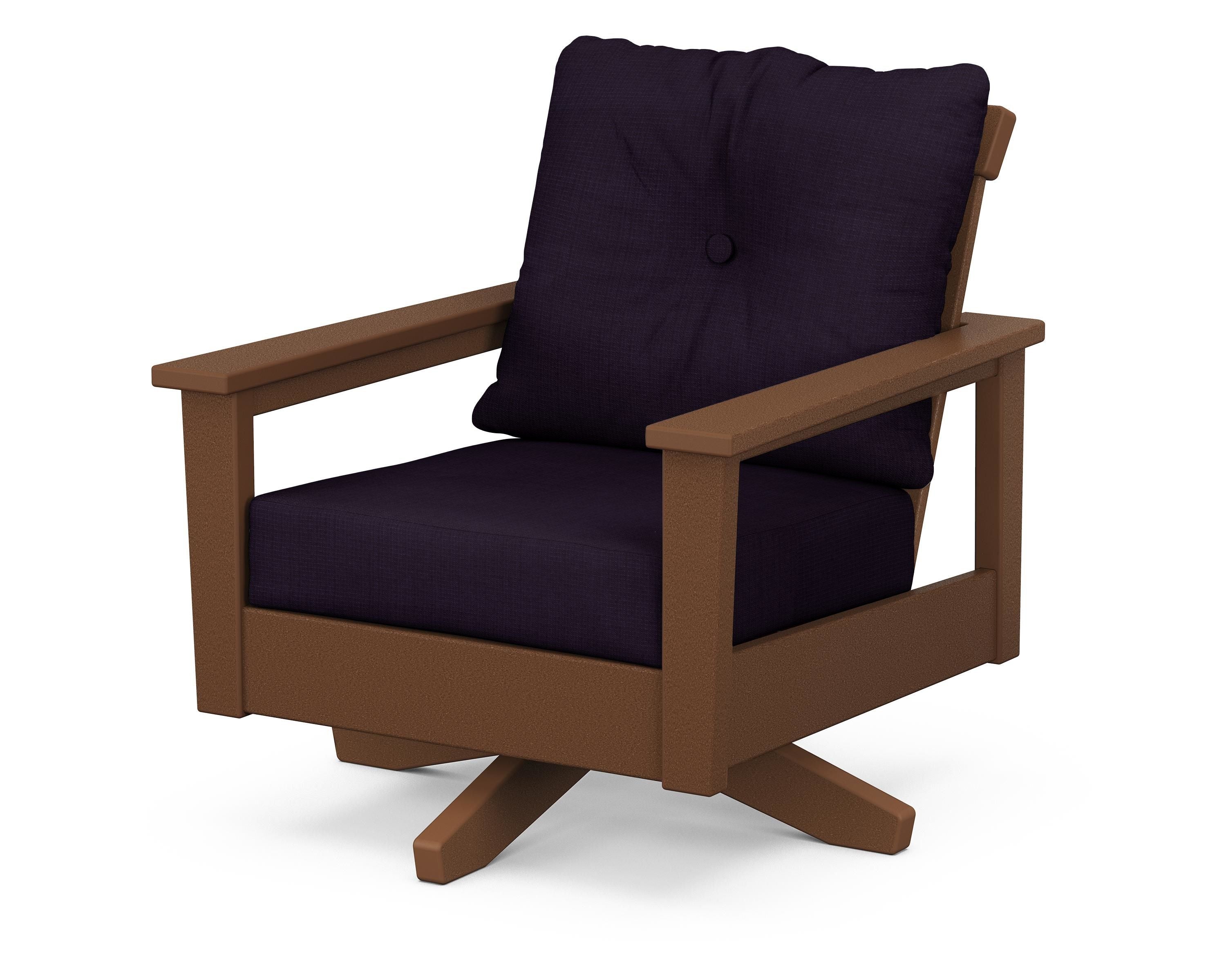 POLYWOOD® Prescott Deep Seating Swivel Chair in Teak / Navy Linen