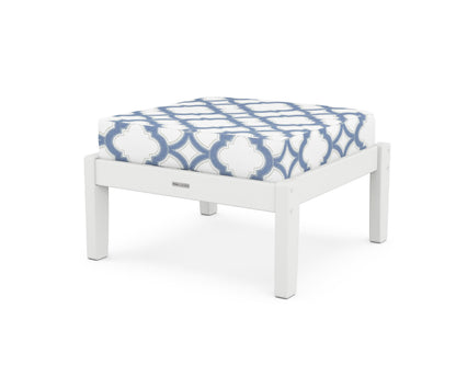 Martha Stewart by POLYWOOD® Chinoiserie Deep Seating Ottoman in White / Trellis Sky Blue