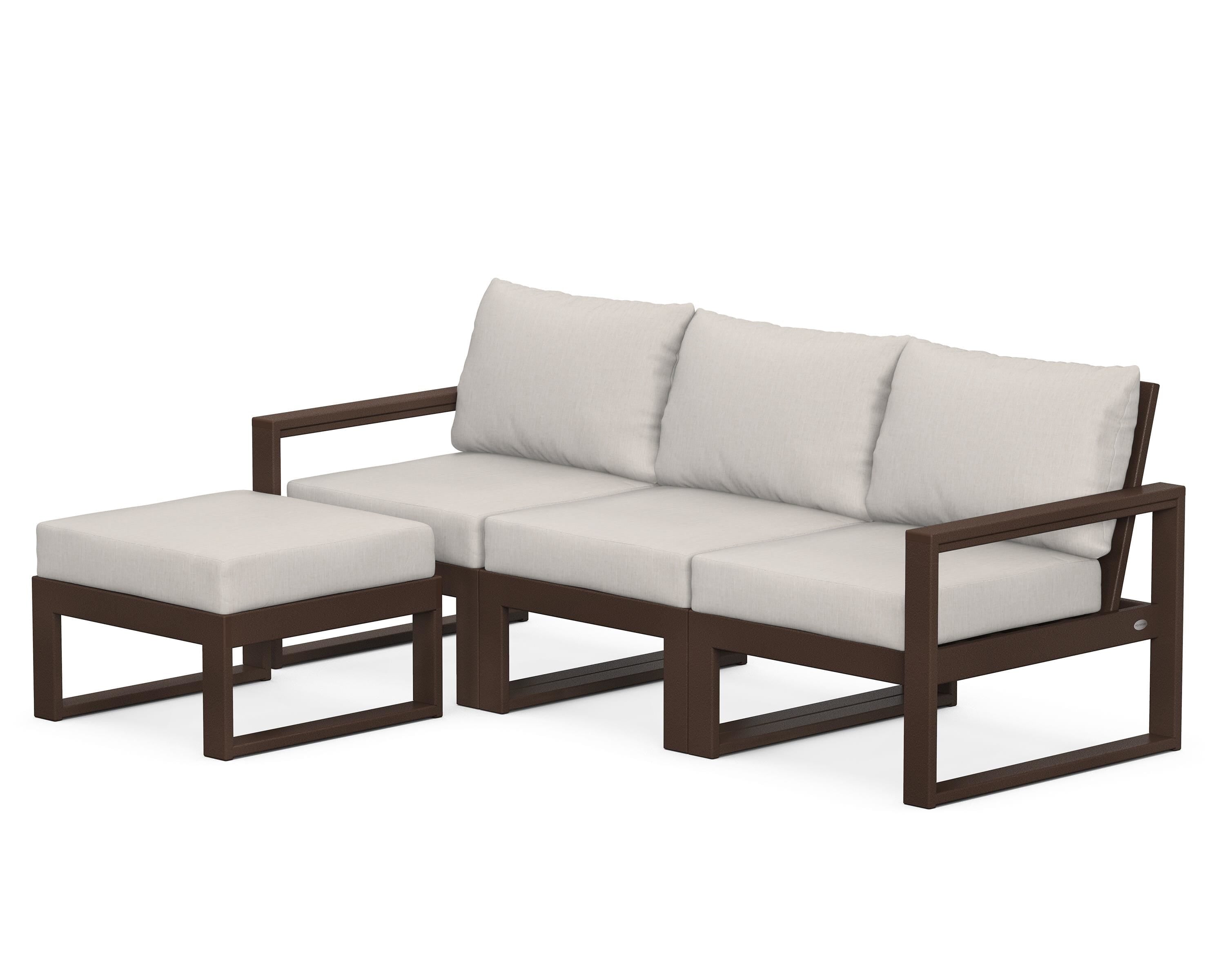 POLYWOOD® EDGE 4-Piece Modular Deep Seating Set with Ottoman in Mahogany / Cast Ash