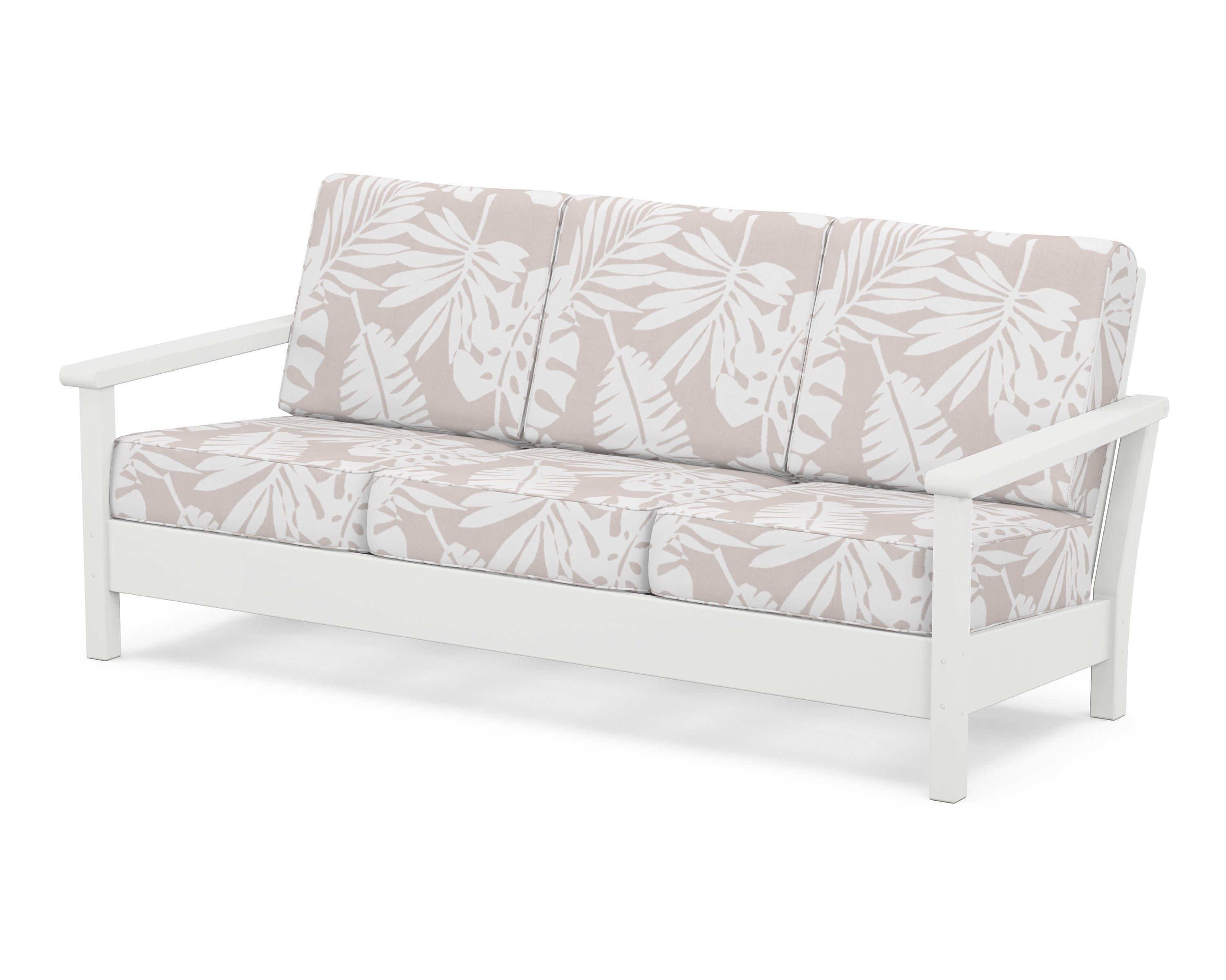POLYWOOD® Harbour Deep Seating Sofa in White / Leaf Dune Burlap