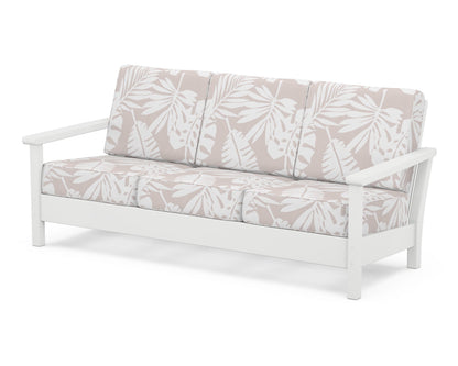 POLYWOOD® Harbour Deep Seating Sofa in White / Leaf Dune Burlap