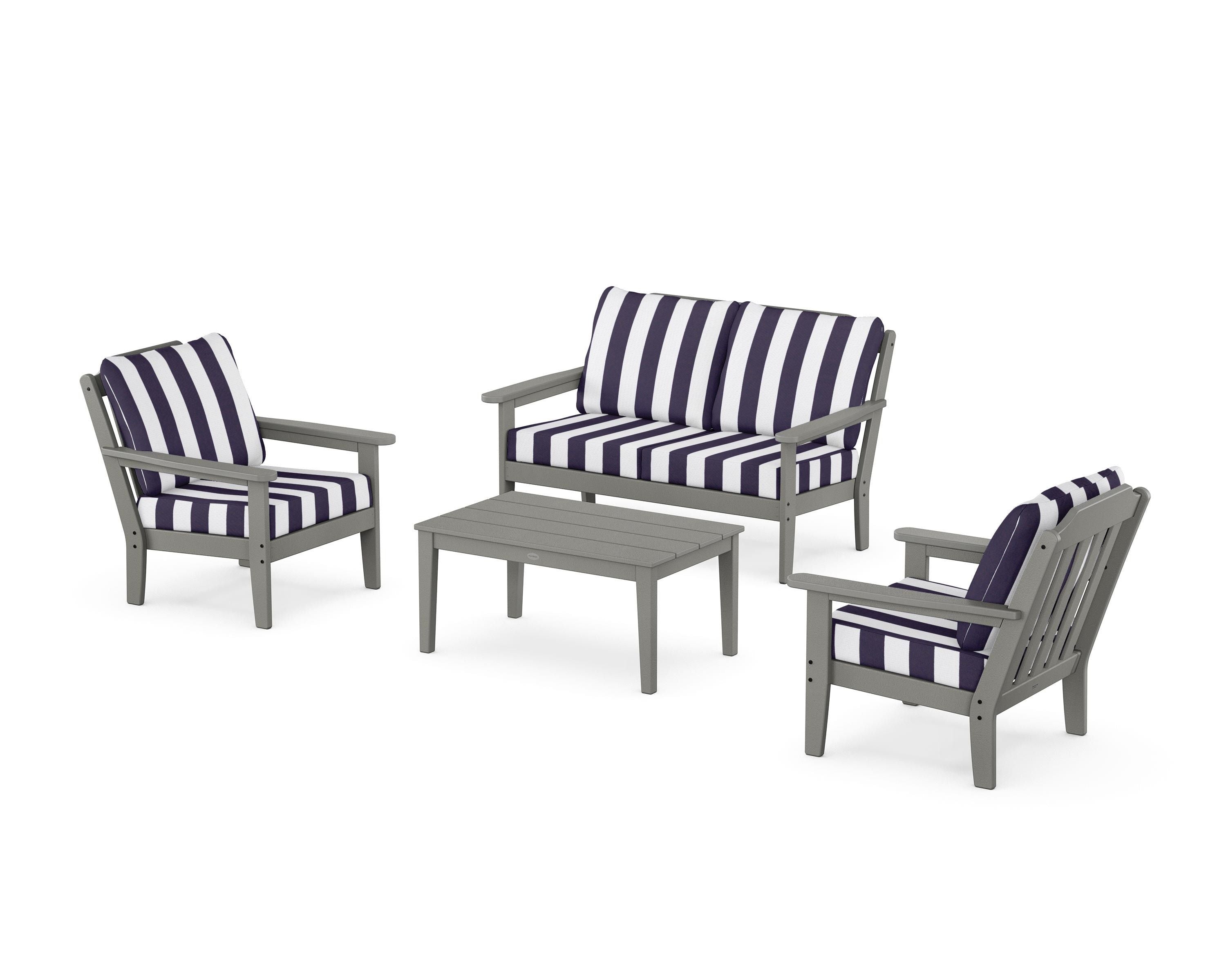 Country Living Cottage 4-Piece Deep Seating Set with Loveseat in Slate Grey / Cabana Stripe Navy