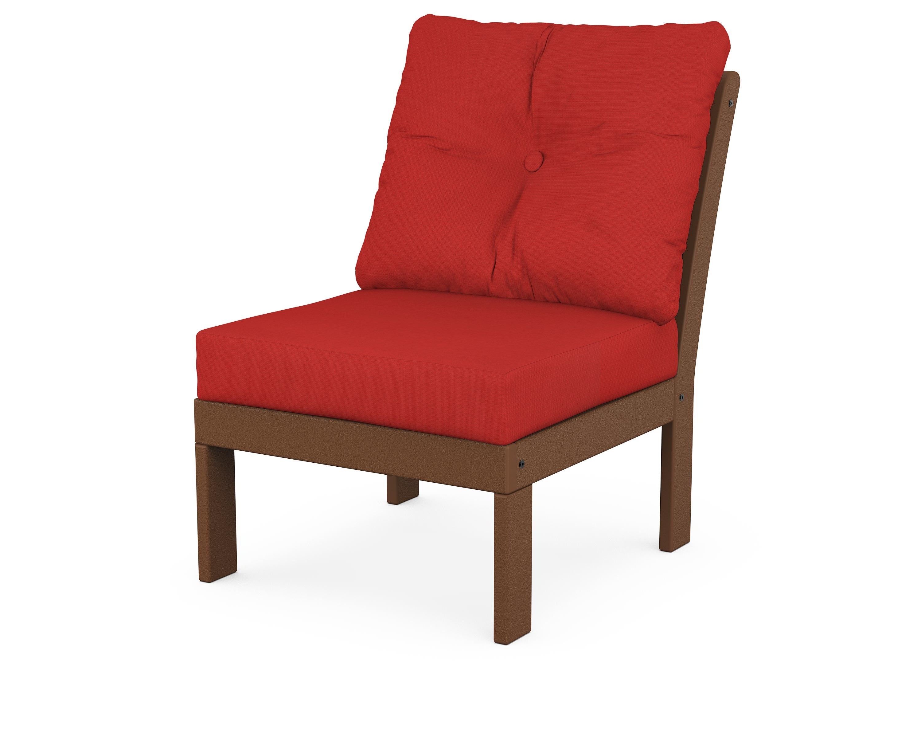 POLYWOOD® Vineyard Modular Armless Chair in Teak / Crimson Linen
