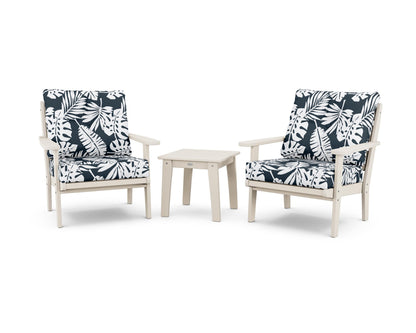 POLYWOOD® Lakeside 3-Piece Deep Seating Chair Set in Sand / Leaf Marine Indigo