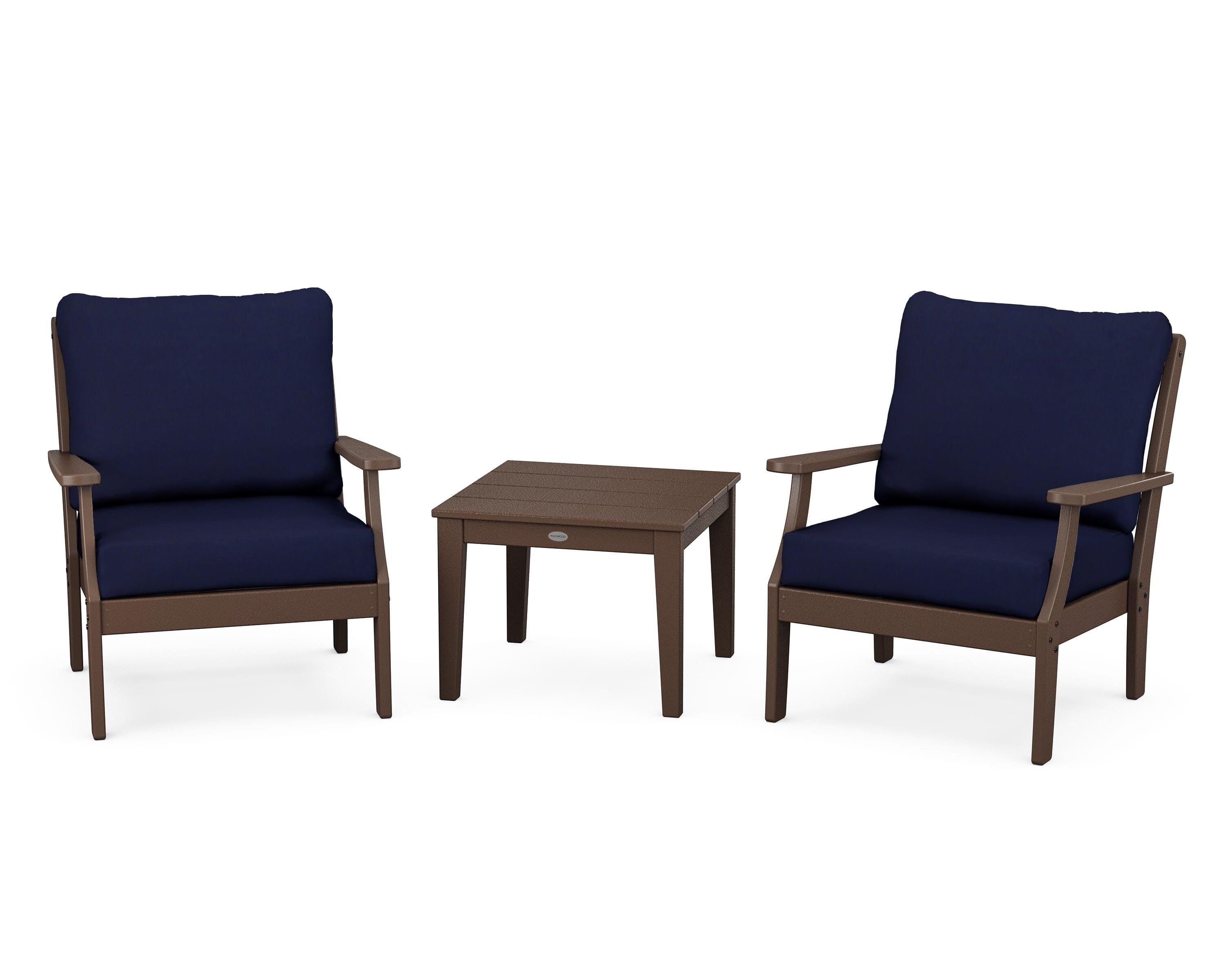 POLYWOOD® Braxton 3-Piece Deep Seating Set in Mahogany / Navy