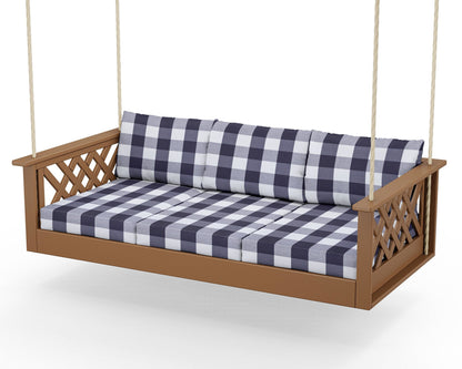 Country Living Wovendale Daybed Swing in Teak / Buffalo Plaid Navy