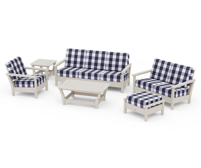 POLYWOOD® Harbour 6-Piece Outdoor Living Set in Sand / Buffalo Plaid Navy