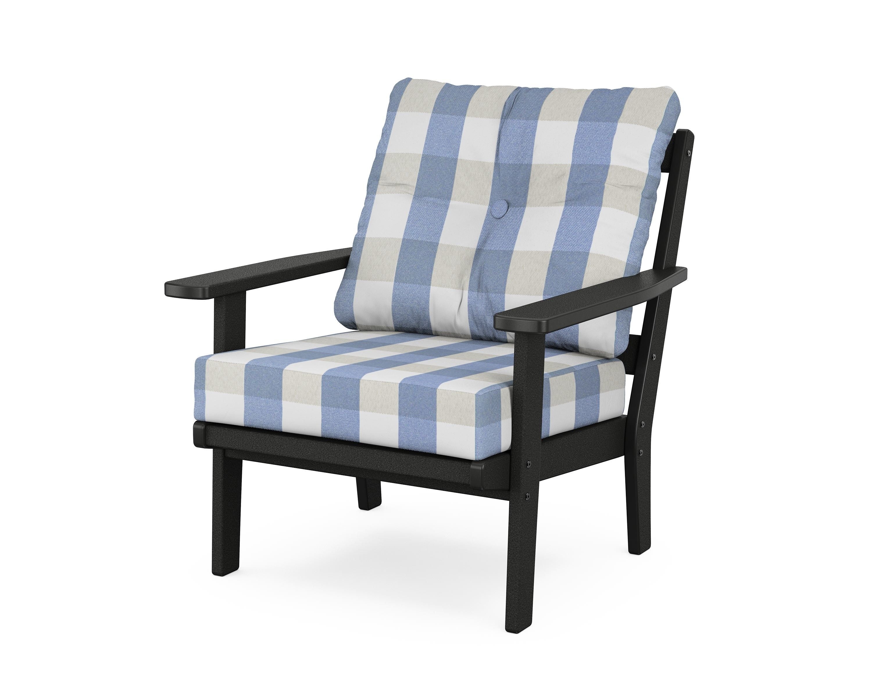 POLYWOOD® Prairie Deep Seating Chair in Black / Buffalo Plaid Sky Blue