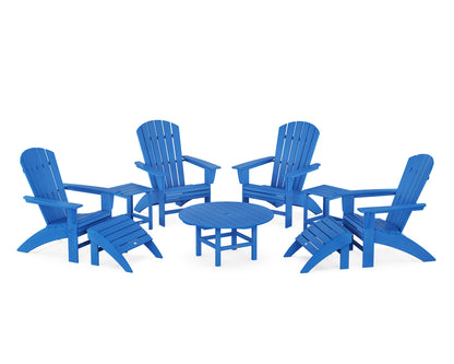 POLYWOOD® Nautical Curveback Adirondack Chair 9-Piece Conversation Set in Pacific Blue