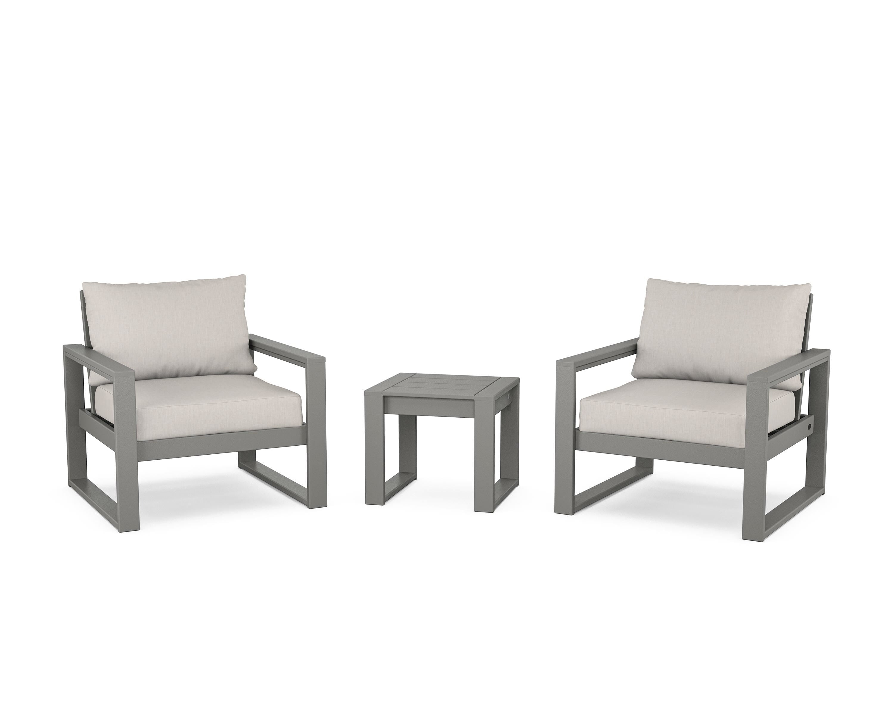 POLYWOOD® EDGE Sectional 3-Piece Deep Seating Set in Slate Grey / Cast Ash