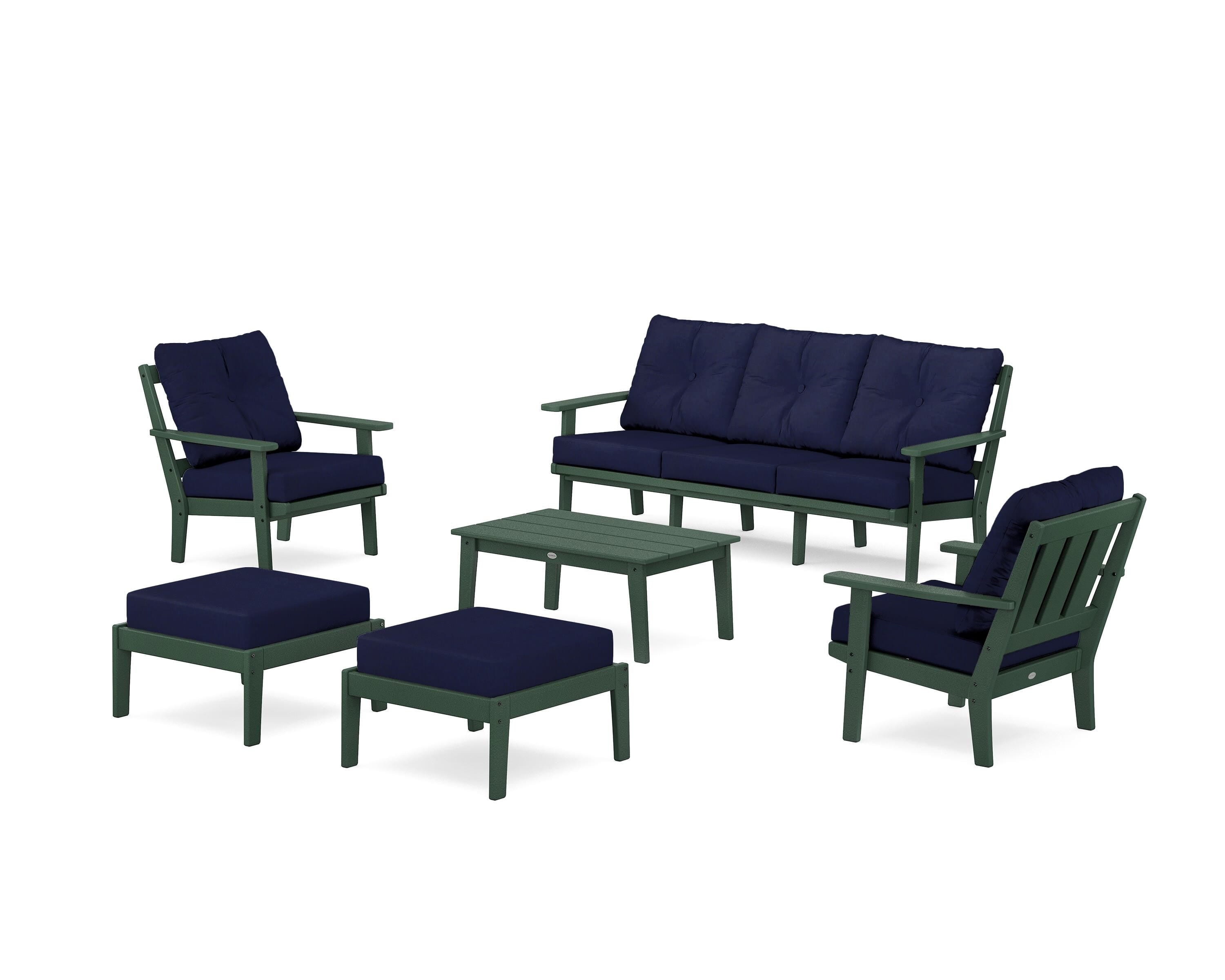 POLYWOOD® Oxford 6-Piece Lounge Sofa Set in Green / Navy