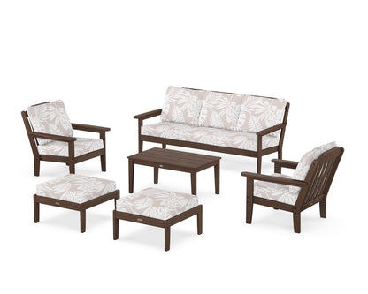 Country Living Cottage 6-Piece Lounge Sofa Set in Mahogany / Leaf Dune Burlap