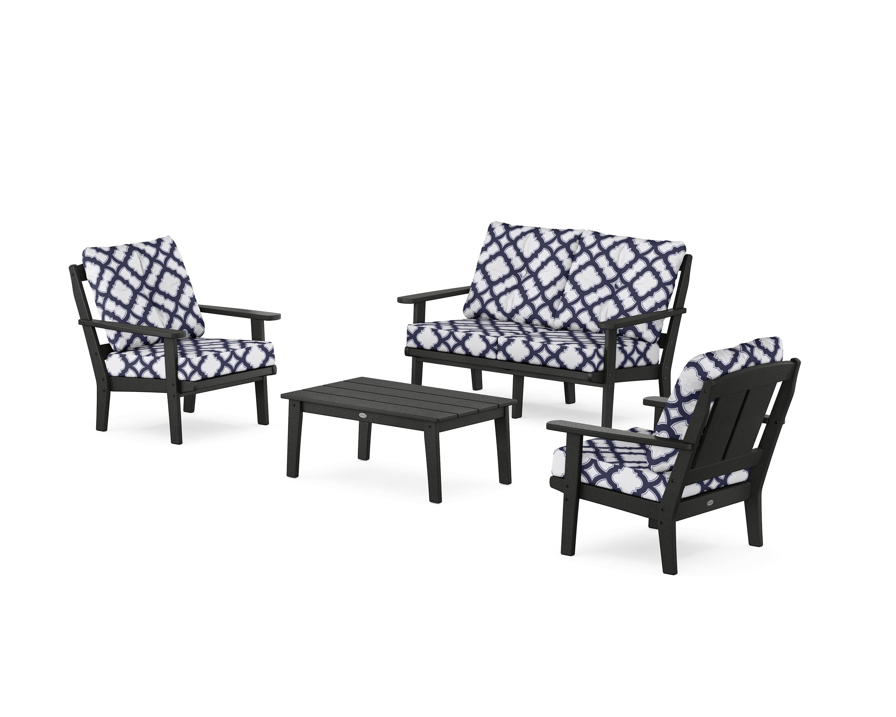 POLYWOOD® Mission 4-Piece Deep Seating Set with Loveseat in Black / Trellis Navy