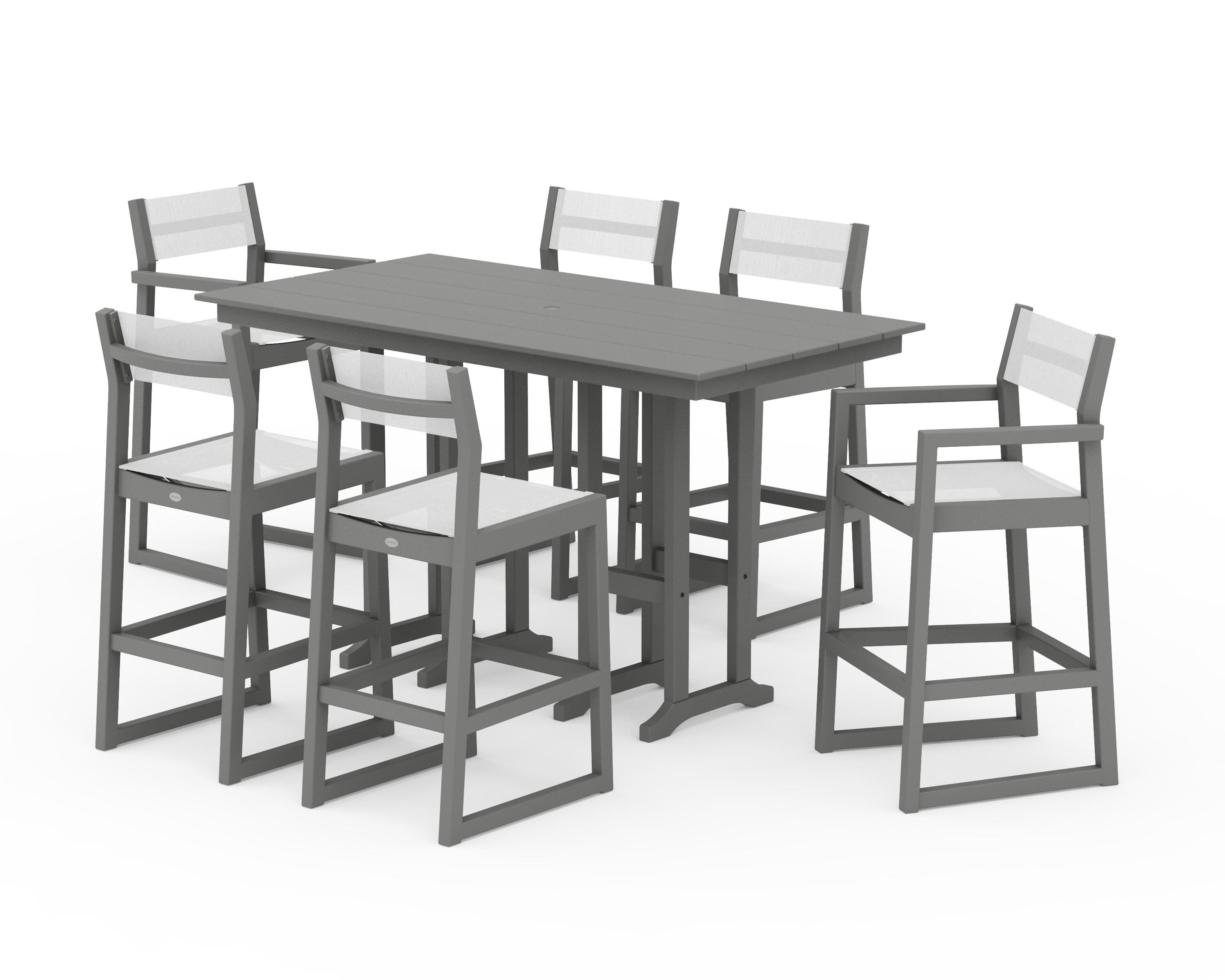 POLYWOOD® EDGE Sling 7-Piece Farmhouse Bar Set in Slate Grey / White Sling