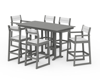 POLYWOOD® EDGE Sling 7-Piece Farmhouse Bar Set in Slate Grey / White Sling