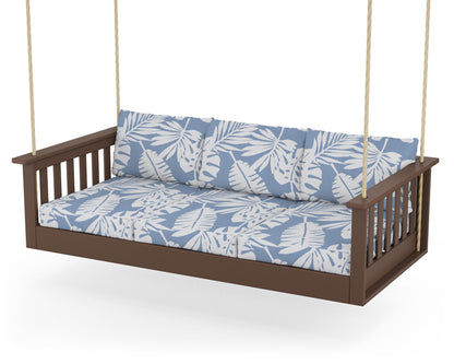 POLYWOOD® Vineyard Daybed Swing in Mahogany / Leaf Sky Blue