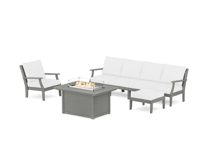 POLYWOOD® Braxton Sectional Lounge and Fire Pit Set in Slate Grey / Natural