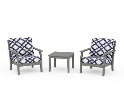 Draper James™ by  POLYWOOD® Savannah 3-Piece Deep Seating Set in Slate Grey / Trellis Navy