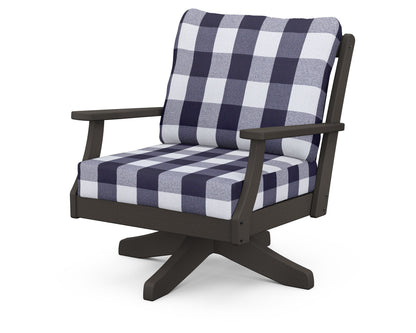 POLYWOOD® Braxton Deep Seating Swivel Chair in Vintage Coffee / Buffalo Plaid Navy