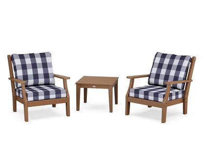 Country Living Wovendale 3-Piece Deep Seating Set in Teak / Buffalo Plaid Navy
