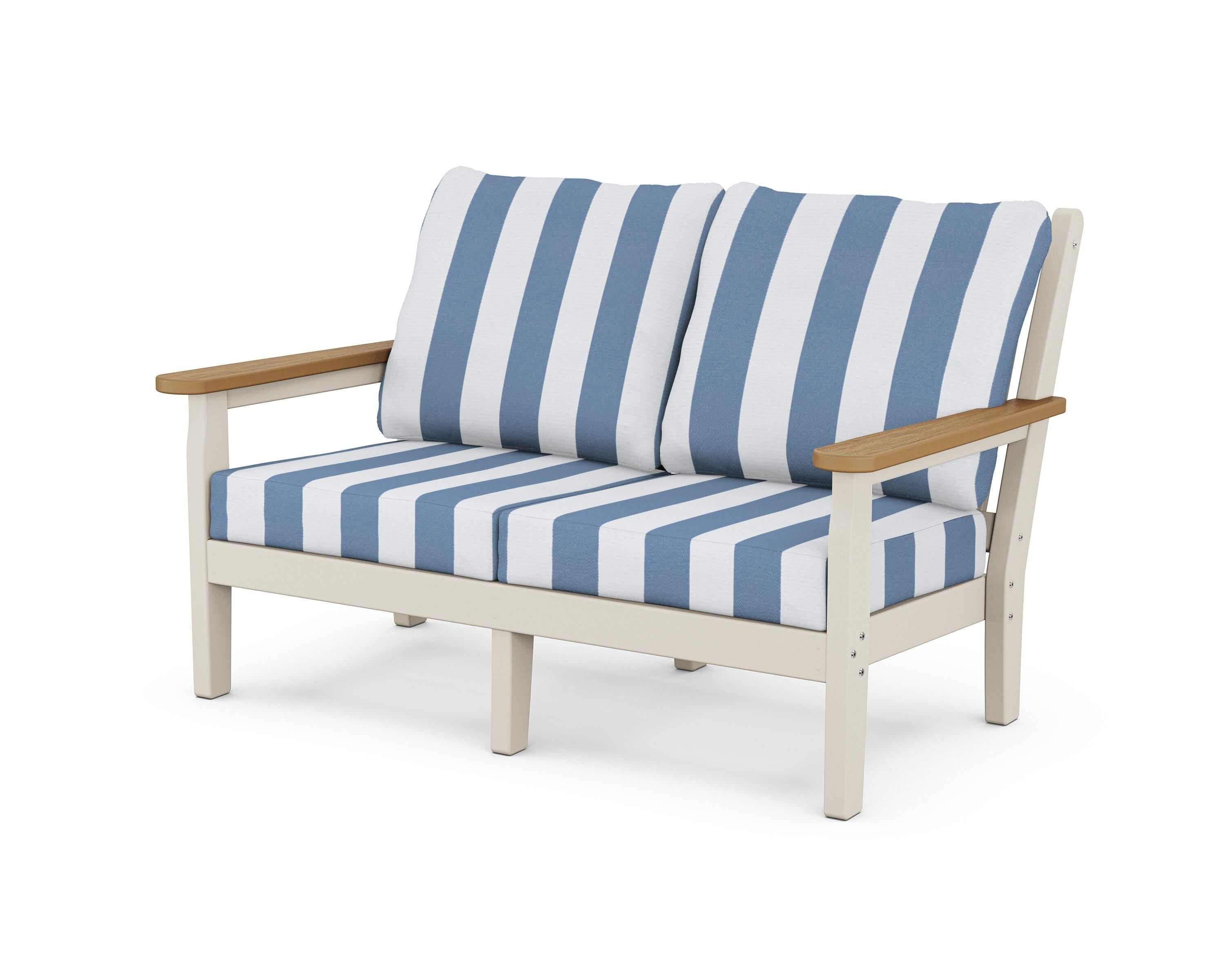 POLYWOOD® Chippendale Deep Seating Loveseat in Sand / Natural / Cabana Stripe Sky Blue