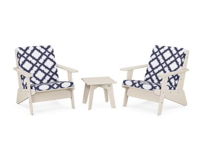 POLYWOOD® Riviera Modern Lounge 3-Piece Set in Sand / Trellis Navy
